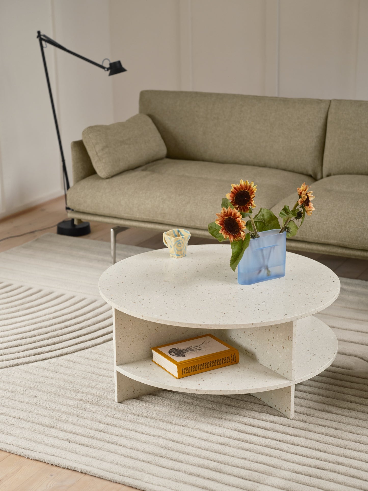 Halves coffee table, off-white terrazzo