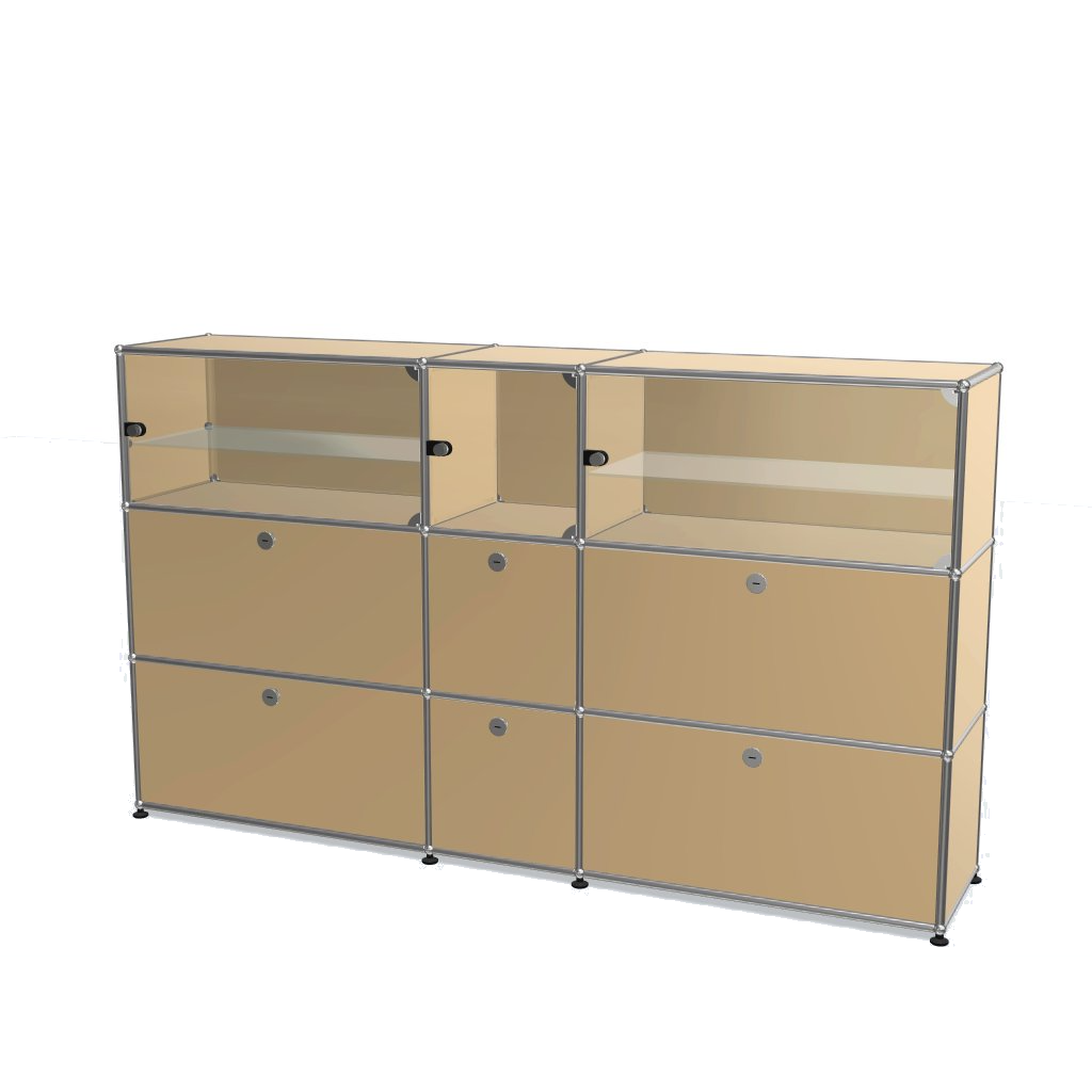 3x3 모듈 하이보드 (하단 6 도어 & 상단 3 글래스 도어) [W(750+350+750)XD350XH(350+350+350)]