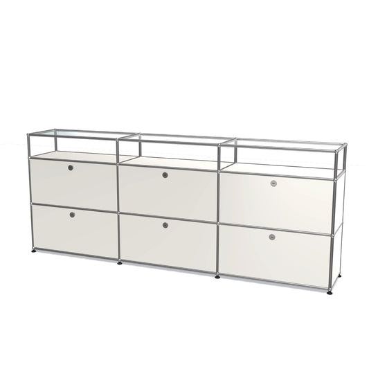 3x3 모듈 사이드보드 (하단 6 도어 & 1-1-1  글래스 패널) [W(750+750+750)XD350XH(350+350+175)]