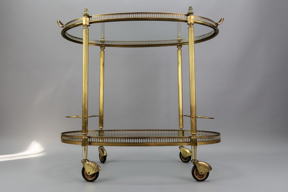 Oval 2-Tier Bar Cart in the style of Maison Baguès, 1950s