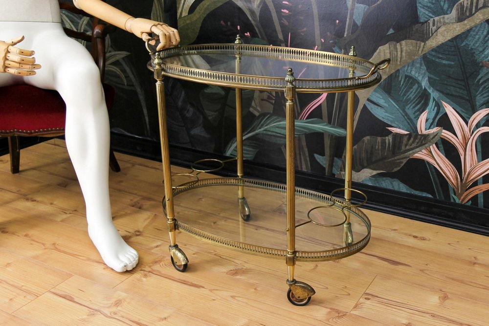 Oval 2-Tier Bar Cart in the style of Maison Baguès, 1950s