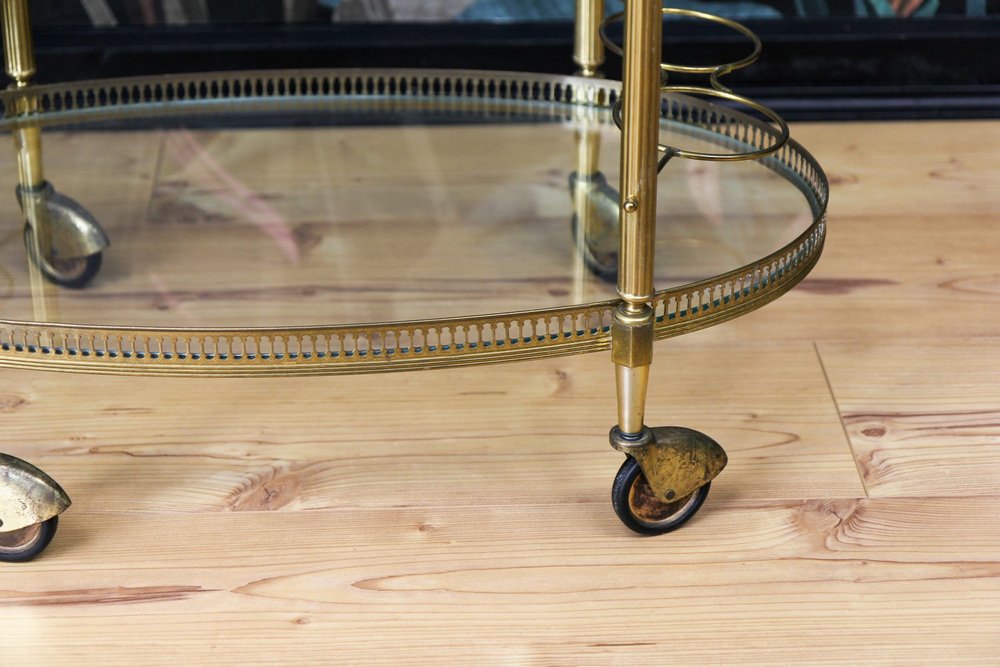 Oval 2-Tier Bar Cart in the style of Maison Baguès, 1950s