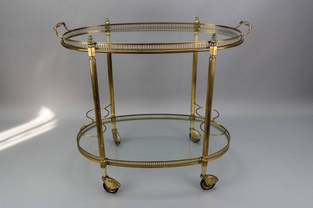 Oval 2-Tier Bar Cart in the style of Maison Baguès, 1950s