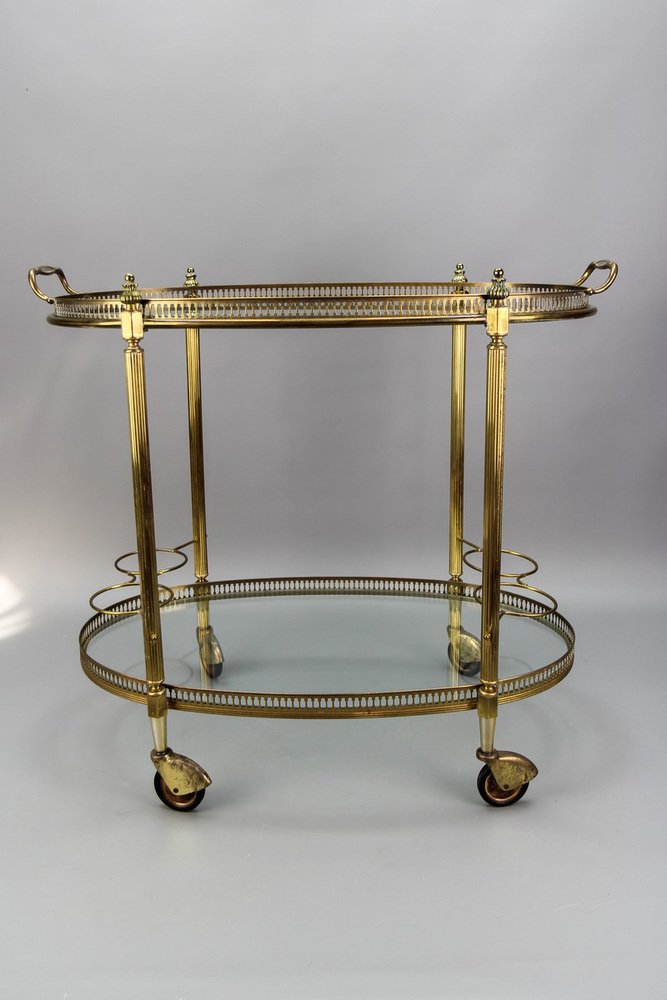 Oval 2-Tier Bar Cart in the style of Maison Baguès, 1950s