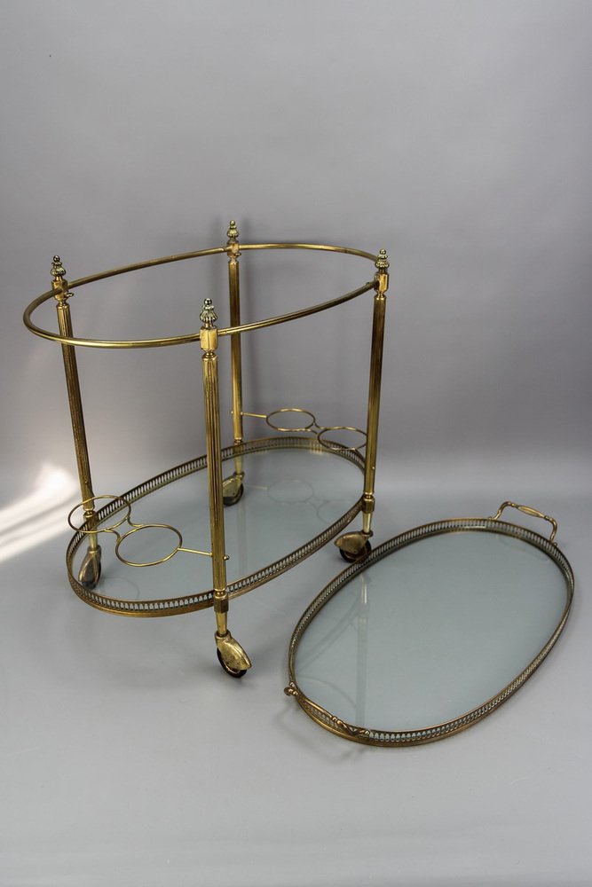 Oval 2-Tier Bar Cart in the style of Maison Baguès, 1950s