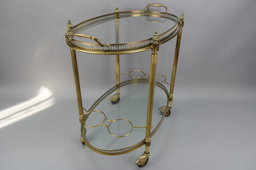 Oval 2-Tier Bar Cart in the style of Maison Baguès, 1950s