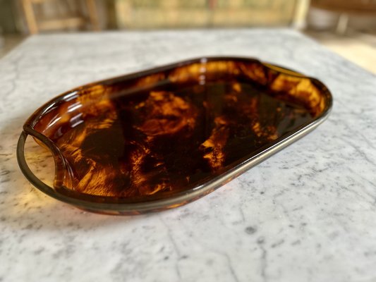 Oval Acrylic Serving Tray in Faux Tortoiseshell -Brass from Guzzini, Italy, 1970s-JO-1760247