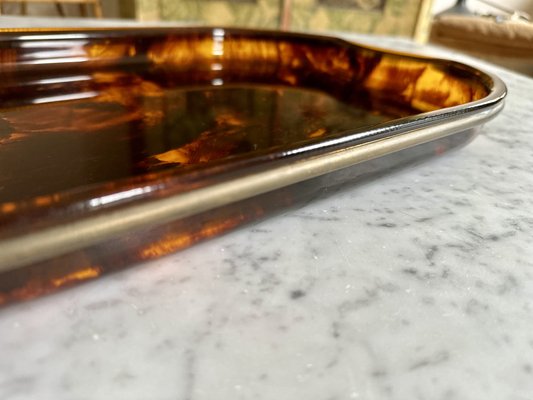 Oval Acrylic Serving Tray in Faux Tortoiseshell -Brass from Guzzini, Italy, 1970s-JO-1760247