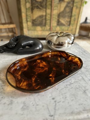 Oval Acrylic Serving Tray in Faux Tortoiseshell -Brass from Guzzini, Italy, 1970s-JO-1760247