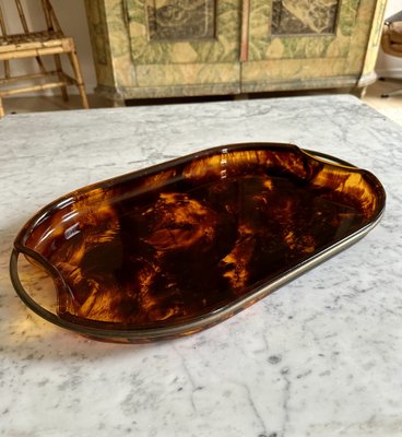 Oval Acrylic Serving Tray in Faux Tortoiseshell -Brass from Guzzini, Italy, 1970s-JO-1760247