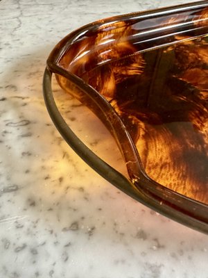 Oval Acrylic Serving Tray in Faux Tortoiseshell -Brass from Guzzini, Italy, 1970s-JO-1760247