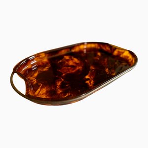 Oval Acrylic Serving Tray in Faux Tortoiseshell -Brass from Guzzini, Italy, 1970s-JO-1760247