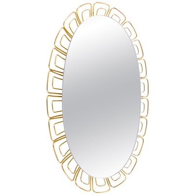 Oval Backlit Mirror in Glass & Brass, 1950s, Germany-DEK-932679