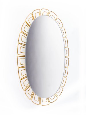 Oval Backlit Mirror in Glass & Brass, 1950s, Germany-DEK-932679