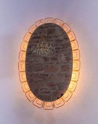 Oval Backlit Mirror in Glass & Brass, 1950s, Germany-DEK-932679