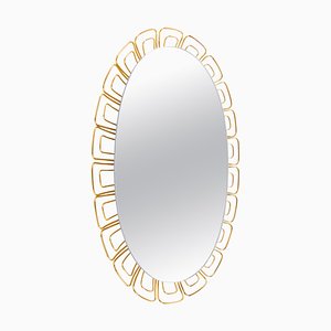 Oval Backlit Mirror in Glass & Brass, 1950s, Germany-DEK-932679