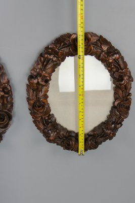 Oval Carved Walnut Picture Frames with Flowers, 1920s, Set of 2-KEG-1722827