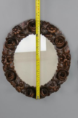 Oval Carved Walnut Picture Frames with Flowers, 1920s, Set of 2-KEG-1722827