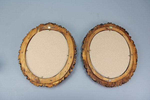 Oval Carved Walnut Picture Frames with Flowers, 1920s, Set of 2-KEG-1722827