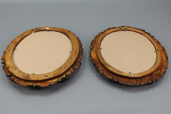 Oval Carved Walnut Picture Frames with Flowers, 1920s, Set of 2-KEG-1722827