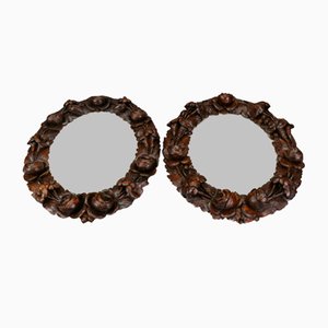 Oval Carved Walnut Picture Frames with Flowers, 1920s, Set of 2-KEG-1722827