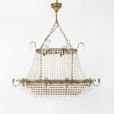 Oval Chandelier with Crystal, 1950s-VAP-2035953