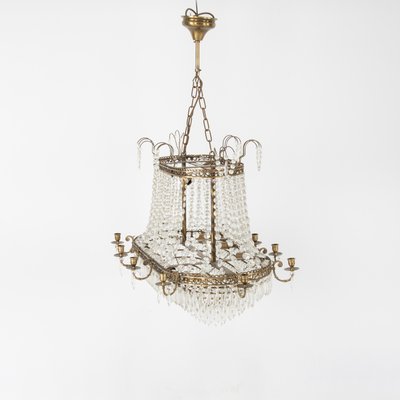 Oval Chandelier with Crystal, 1950s-VAP-2035953