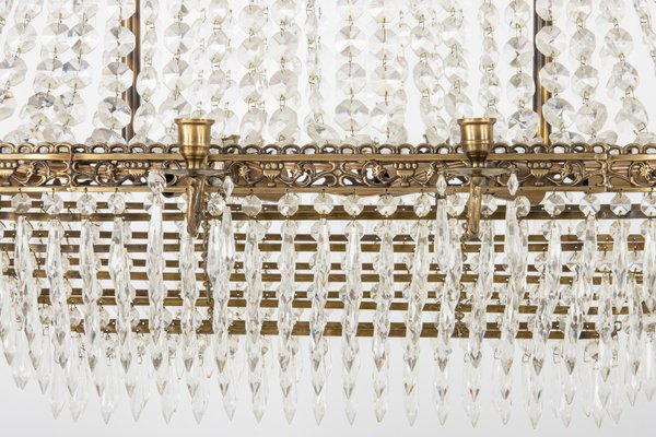 Oval Chandelier with Crystal, 1950s-VAP-2035953