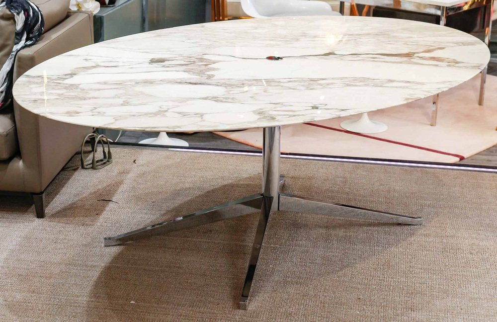 Oval Coffee Table in Marble and Chromed Steel by Florence Knoll, 1950s