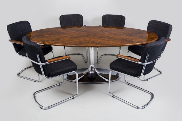 Oval Dining Table in Walnt & Chrome from Kovona, 1960s-WHY-1767460