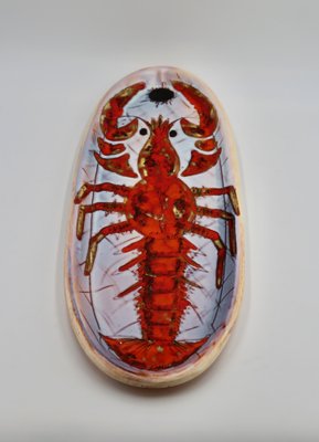 Oval Dish with Lobster Decor from Monique Brunner, 1960s-EIA-1802178