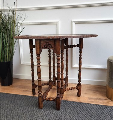 Oval Drop Leaf Side or Coffee Table with Carved Bobbin Barley Legs, Italy, 1960s-EUP-1425851