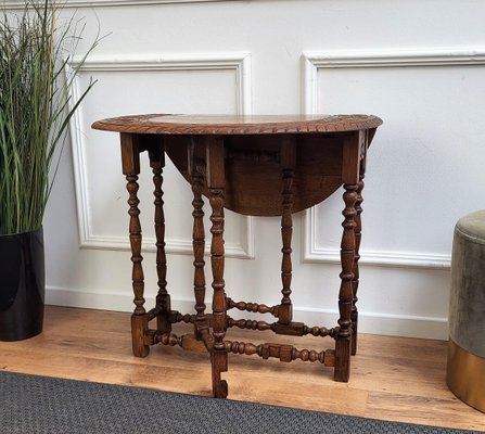 Oval Drop Leaf Side or Coffee Table with Carved Bobbin Barley Legs, Italy, 1960s-EUP-1425851