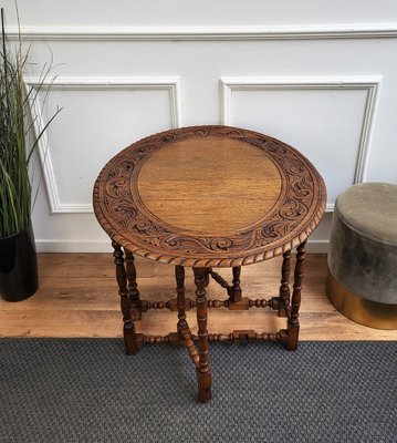 Oval Drop Leaf Side or Coffee Table with Carved Bobbin Barley Legs, Italy, 1960s-EUP-1425851