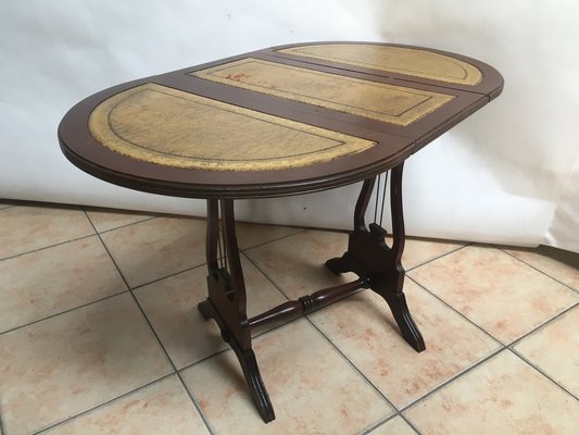 Oval Folding Coffee Table in Leather, 1950s-WQQ-1070252