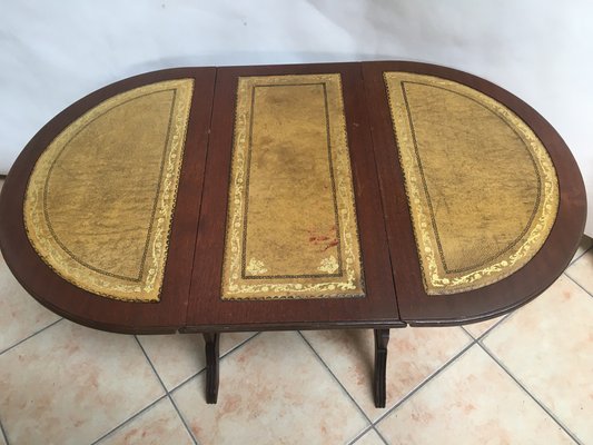 Oval Folding Coffee Table in Leather, 1950s-WQQ-1070252