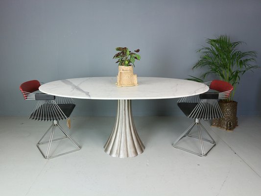 Oval Marble & Iron Cast Dining Table by Angelo Mangiarotti, Italy, 1970s-DT-2026210