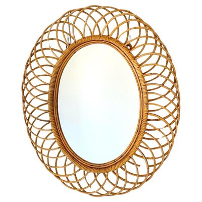 Oval Mirror in Bamboo attributed to Franco Albini, 1960s-TOI-1702849