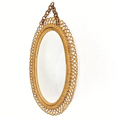 Oval Mirror in Braided Bamboo, 1960s-PRS-1719958