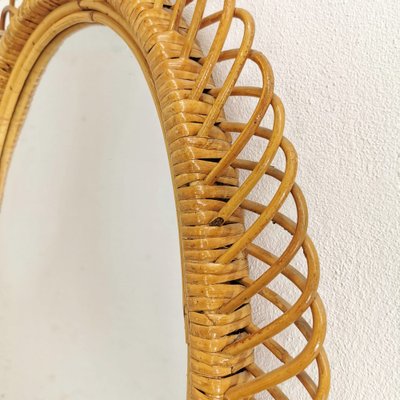 Oval Mirror in Braided Bamboo, 1960s-PRS-1719958