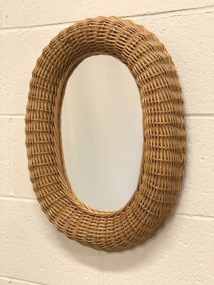 Oval Mirror in Wicker and Bamboo, 1980s-NPC-1442065