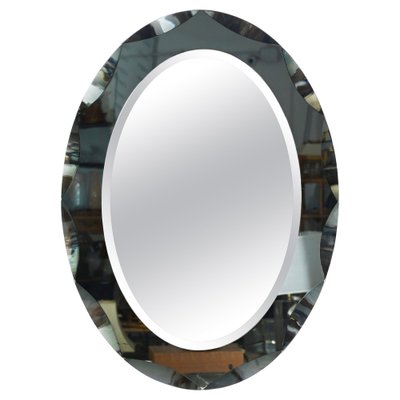 Oval Mirror with Beveled Frame from Galvorame Bluegray, Italy, 1960s-JDR-1750901