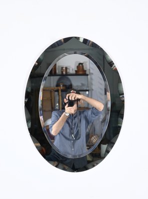 Oval Mirror with Beveled Frame from Galvorame Bluegray, Italy, 1960s-JDR-1750901