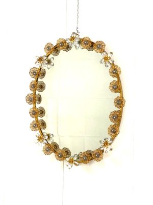 Oval Mirror with Floral Decorations-NWG-1239130