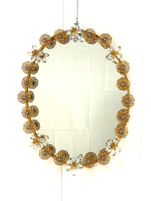 Oval Mirror with Floral Decorations-NWG-1239130