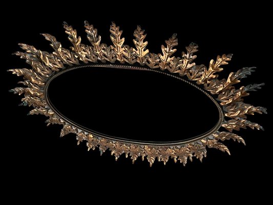 Oval Oak Leaf Sun Mirror, 1950s-SDV-1047916