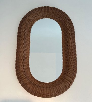 Oval Rattan Mirror, 1970s-BA-1670477