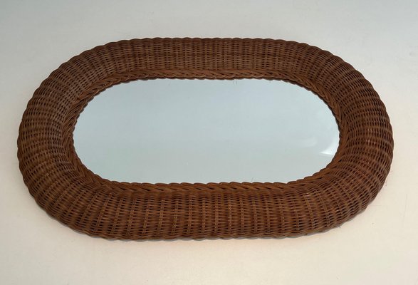 Oval Rattan Mirror, 1970s-BA-1670477