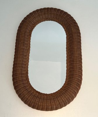 Oval Rattan Mirror, 1970s-BA-1670477