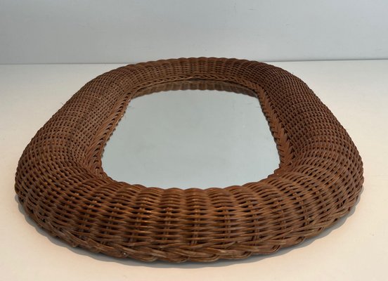 Oval Rattan Mirror, 1970s-BA-1670477